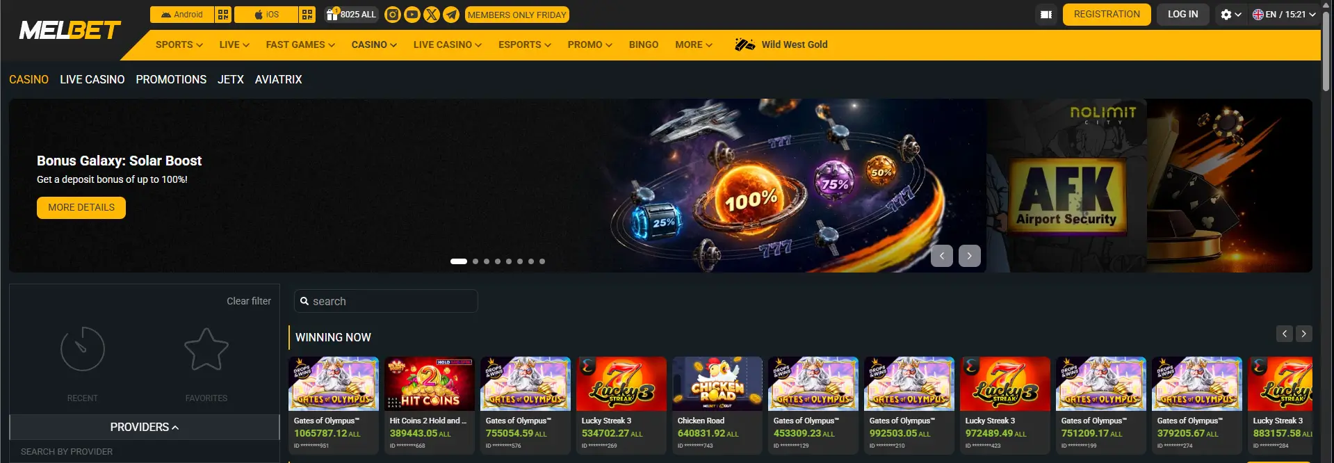 Melbet Casino screen